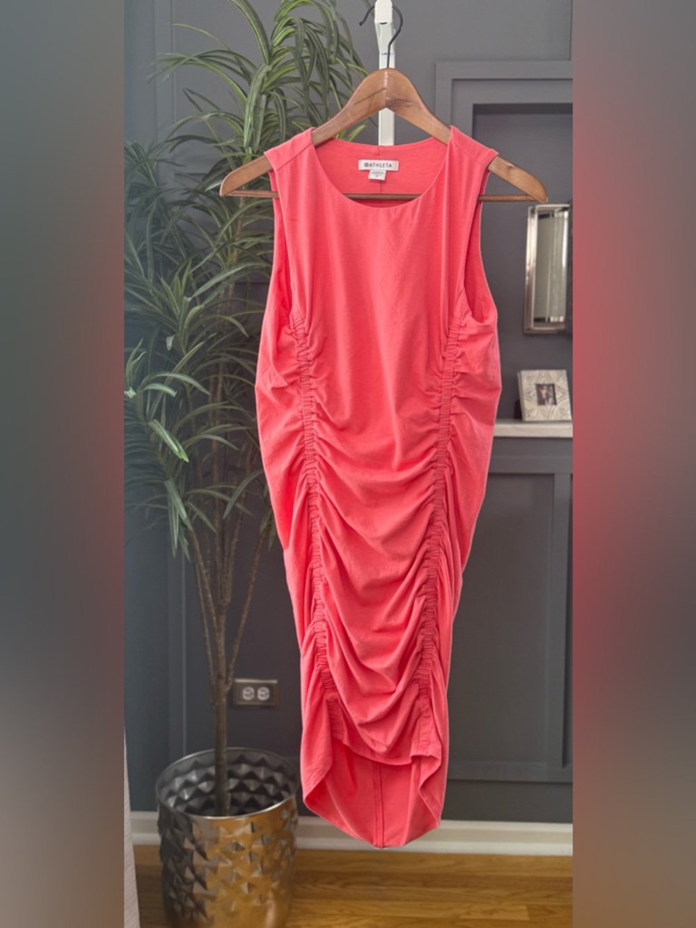 ATHLETA Stella Dress Coral Ruched Bodycon Lined Size Small - Picture 2 of 7